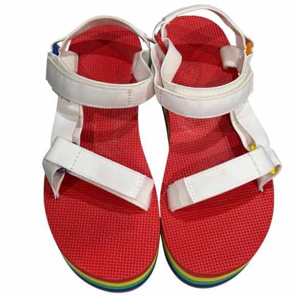 Teva Flatform Universal Sandal Womens 8 Multicolor Stripe Rainbow Pride Chunky - Picture 5 of 12